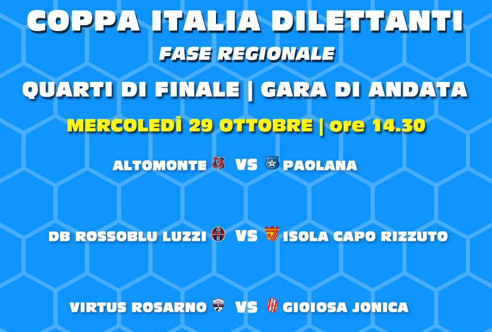 Coppa Italia Eccellenza, nel pomeriggio in campo per l'andata dei Quarti: il Val Gallico attesa dalla Deliese