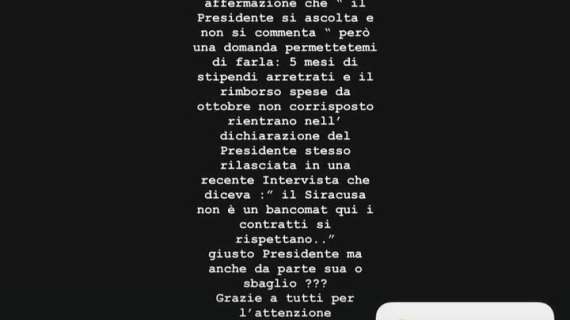 Zenga al pres. del Siracusa: "Cinque mesi di stipendi arretrati e il rimborso spese non corrisposto da ottobre"