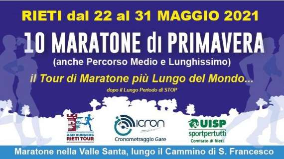 Dal 22 al 31 maggio a Rieti c'è il tour delle 10 maratone in altrettanti giorni! 