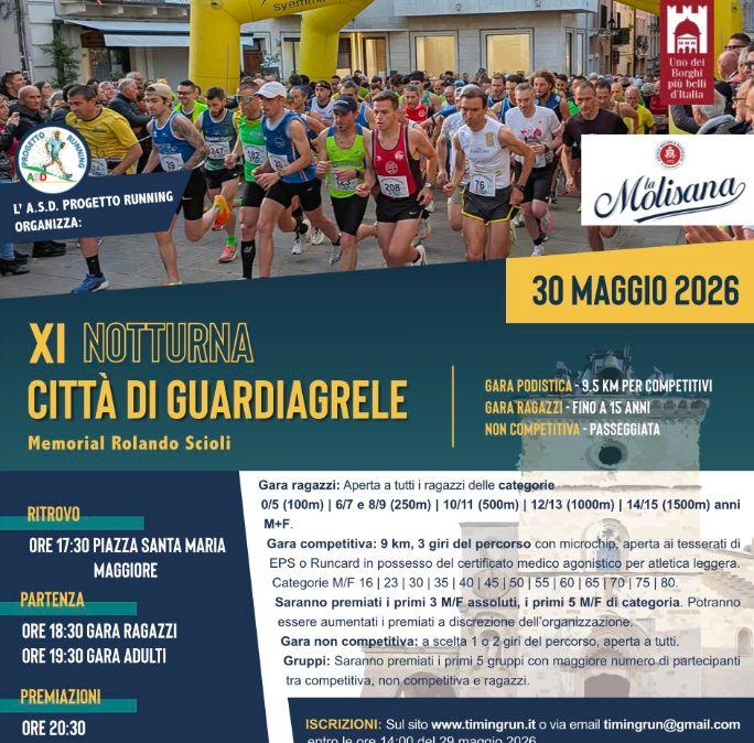 Il 30 maggio appunmtamento con l’undicesima "Notturna Città di Guardiagrele (CH) - Memorial Rolando Scioli"