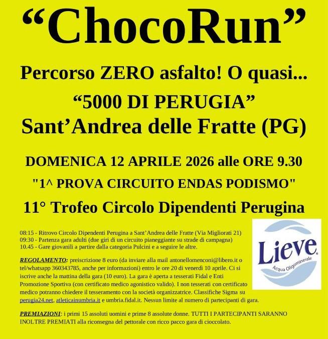 Domenica 12 aprile a Perugia si corre la "ChocoRun": la corsa del cioccolato per grandi e bambini!