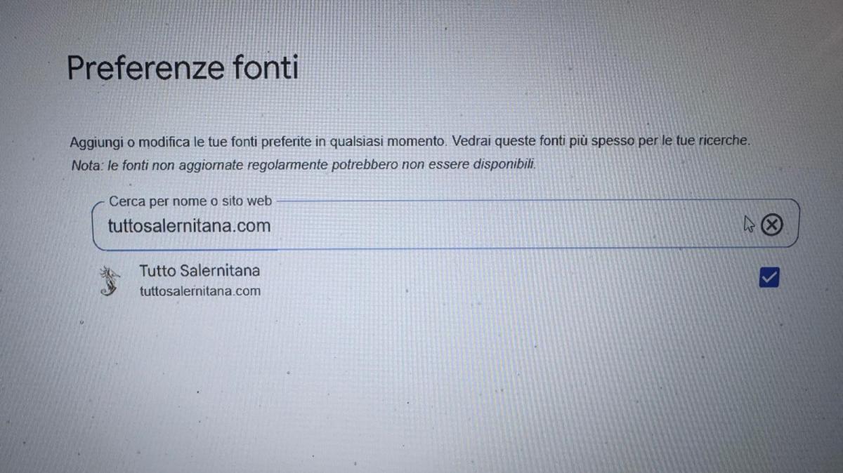 Google "Fonti preferite", aggiungi subito TuttoSalernitana e personalizza le tue notizie 