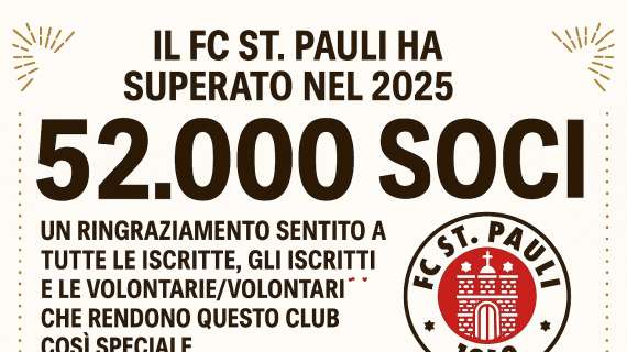 [ITA/DEU] St Pauli supera i 52.000 soci / knackt 52.000 Mitglieder