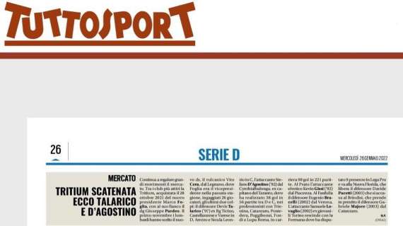 TUTTOSPORT titola... Tritium scatenata. Ecco Talarico e D'Agostino