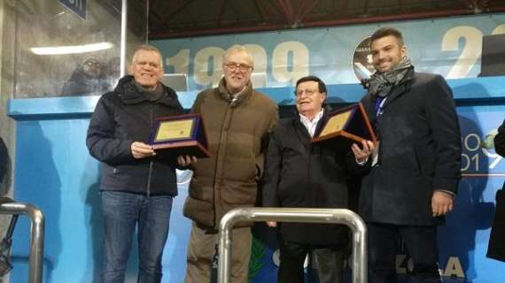 Giana, il presidente Bamonte e il sindaco Stucchi omaggiati dal presidente AlbinoLeffe Andreoletti