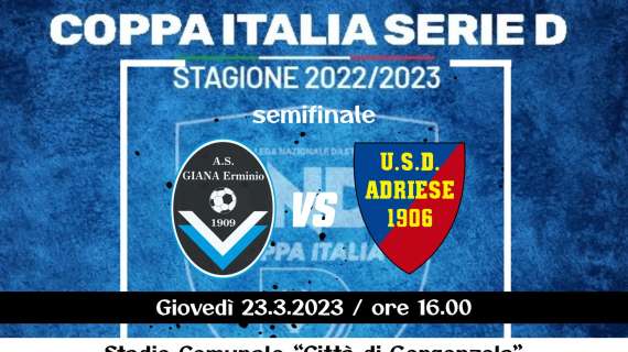 Giana-Adriese, giovedì 23 marzo la semifinale di Coppa Italia