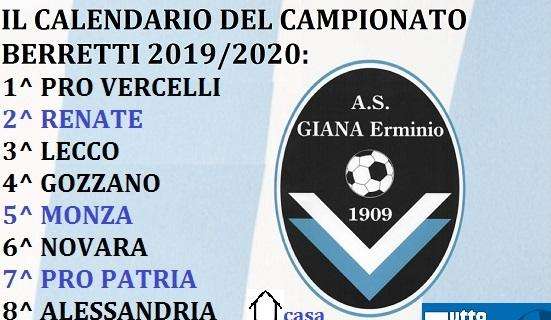 Berretti Giana Erminio, il calendario completo della stagione 2019/2020