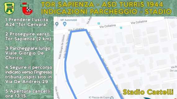 Tor Sapienza-Turris: le disposizioni per i tifosi ospiti