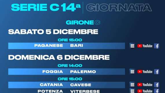 La prossima giornata del girone C: oggi in campo il Bari, spicca Foggia-Palermo. Teramo e Ternana in casa, in trasferta Turris, Cavese e Avellino...
