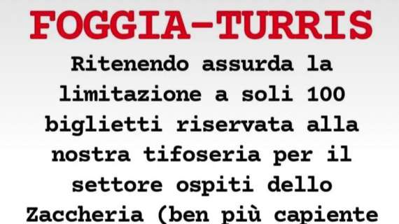 Settore ospiti limitato a 100 unità: gli ultras della Turris disertano lo Zaccheria!