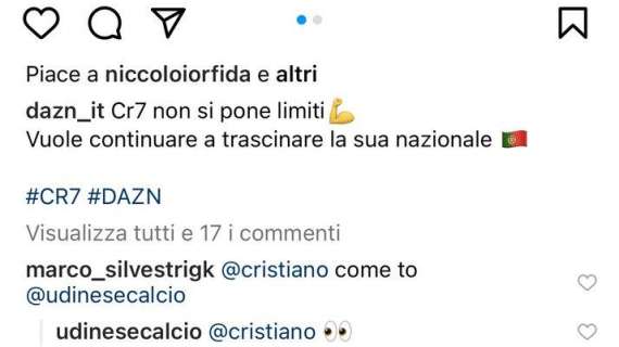 Silvestri strizza l'occhio a Cristiano Ronaldo: "Come to Udinese"