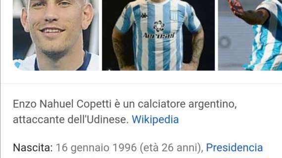 Per Wikipedia Copetti è già un giocatore dell'Udinese 