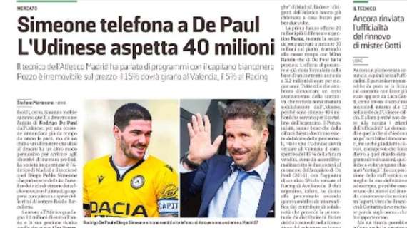 Messaggero Veneto: "Simeone telefona a De Paul. L'Udinese aspetta 40 milioni"
