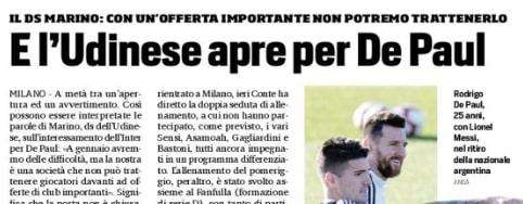 Corriere dello Sport: "E l’Udinese apre alla cessione di De Paul"