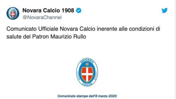 Il Coronavirus si avvicina al calcio: il presidente del Novara Rullo è positivo 