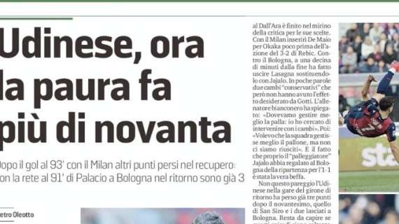 Messaggero Veneto: "Udinese, ora la paura fa più di novanta"