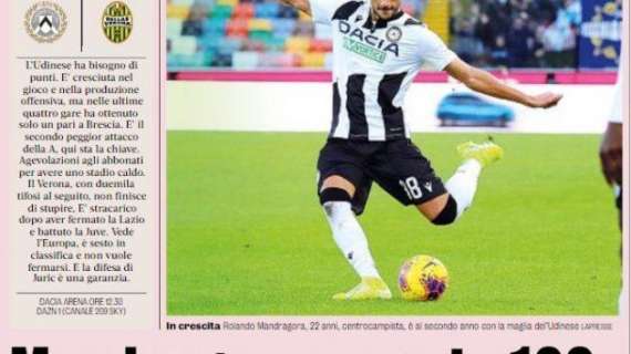 Gazzetta dello sport: "Mandragora a quota 100 con l’Udinese sfida Juric”