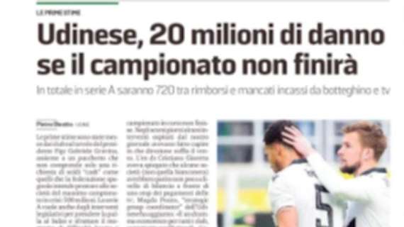 Messaggero Veneto: "Udinese, 20 milioni di danno se il campionato non finirà"