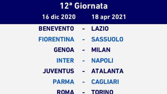 Il calendario completo della Serie A 2020/21 dalla prima all'ultima giornata