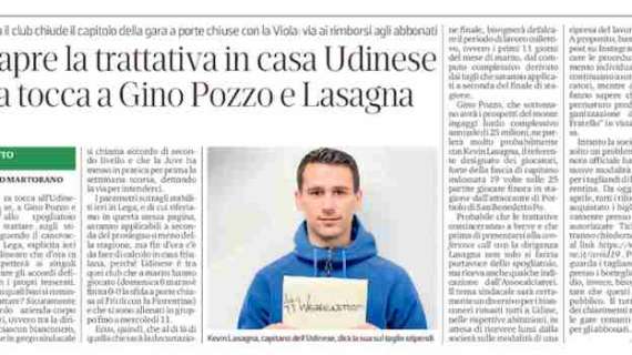 Messaggero Veneto: "Stipendi ai calciatori, si apre la trattativa in casa Udinese. Ora tocca a Gino Pozzo e Lasagna"
