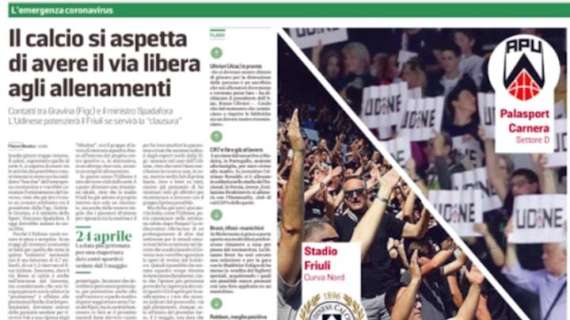 Messaggero Veneto: "Il calcio si aspetta di avere il via libera agli allenamenti"