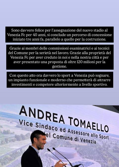Venezia, Tomaello: "Ora lo sport in città può davvero sognare"