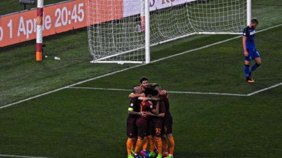 L'esultanza della Roma al gol di Salah. FOTO!