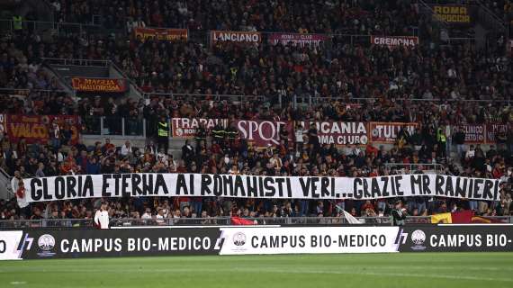 Roma-Milan - Lo striscione della Tevere per Ranieri: "Gloria eterna ai romanisti veri". FOTO!