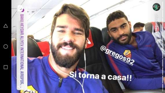 Roma in volo per la Capitale. Alisson: "Si torna a casa". FOTO!