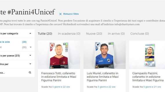 #Panini4Unicef, Totti e Destro mettono all'asta la maglia