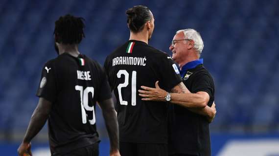 Roma-Milan - Saluto tra Ibrahimovic e Ranieri nel tunnel dell'Olimpico