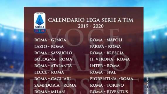 SERIE A 2019/2020 - Esordio in casa con il Genoa, poi subito derby. Milan e Napoli all'Olimpico tra la nona e l'undicesima. Inter alla quindicesima, si chiude con la Juventus. GRAFICA!