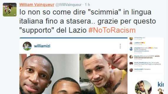 Twitter - Vainqueur risponde a un commento razzista di un tifoso della Lazio. FOTO!