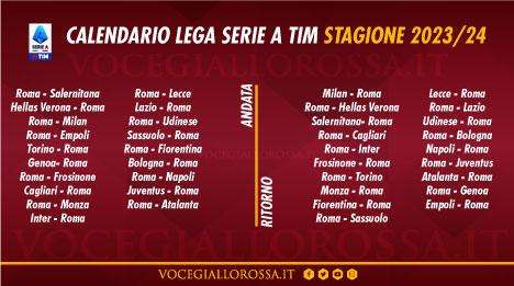 SERIE A 2023/24 - Il calendario completo: Roma-Salernitana alla prima. Il Milan l'unica big fino alla nona giornata. Il derby alla dodicesima, 4 big match tra Natale e l'anno nuovo. GRAFICA!