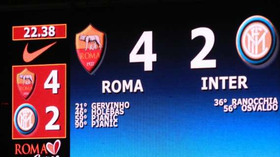 Spettacolo all'Olimpico: la Roma batte l'Inter di Mancini