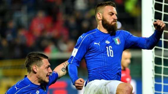 La Roma in Nazionale - Italia-Albania 2-0 - De Rossi contribuisce alla vittoria con un gol su rigore